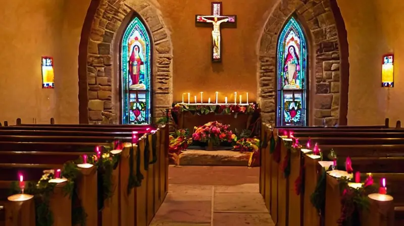 Iglesia rústica con luz cálida y unidad