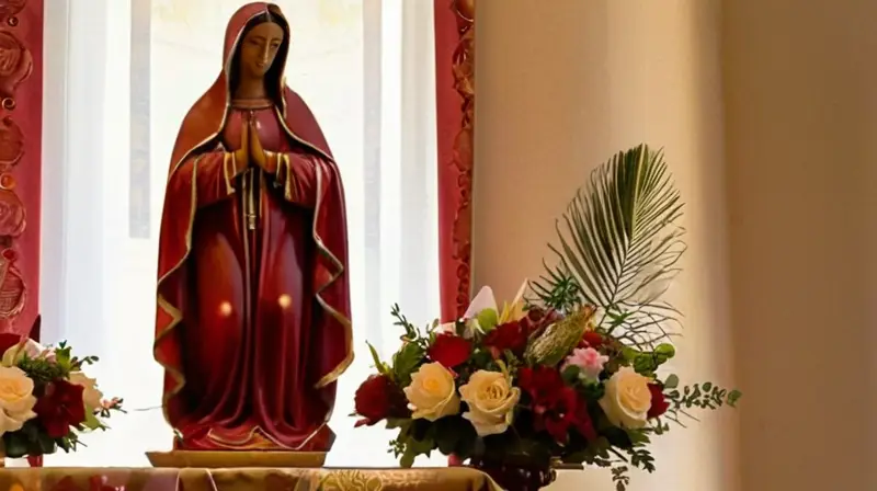 Escena serena de altar con la Virgen