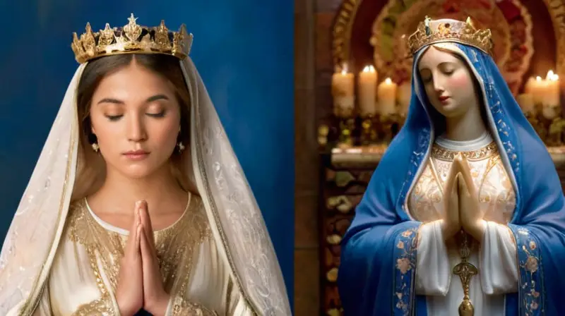Virgen María serena en ambiente sagrado