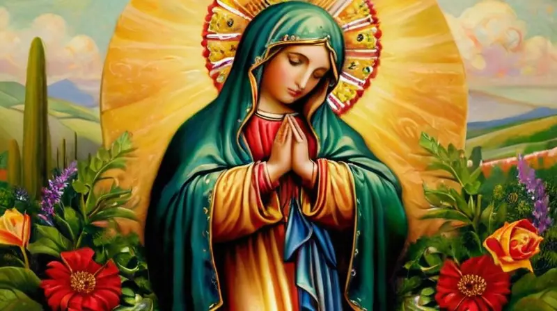 Paisaje sereno con la Virgen de Guadalupe