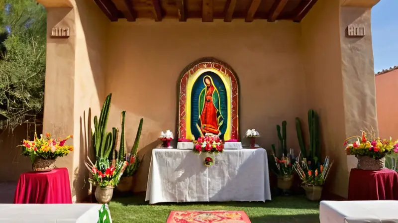 Vibrante plaza de iglesia con festividades familiares