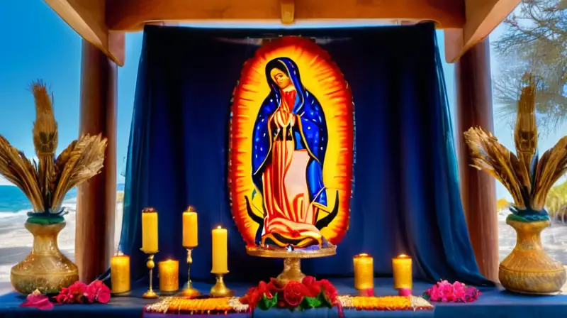 Altar vibrante con flores y fe comunitaria