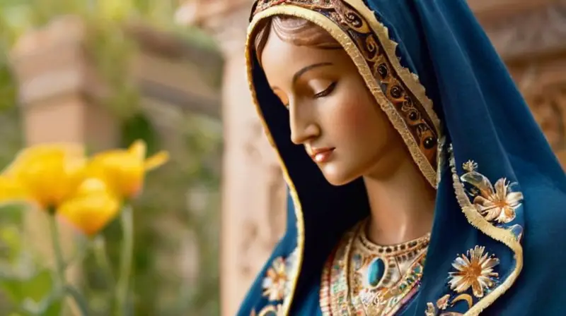 Virgen María adornada en un entorno sereno