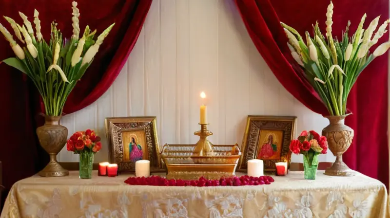Escena de altar vibrante y serena