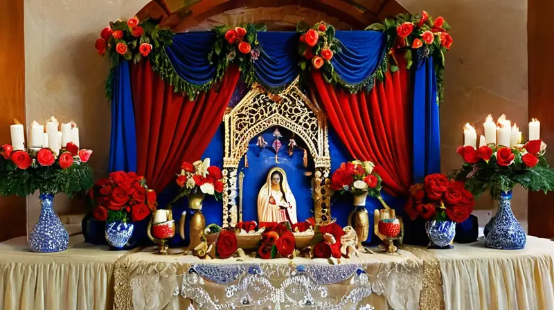 Altar vibrante y ornamentado crea serenidad