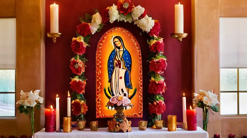 Altar vibrante con la Virgen de Guadalupe