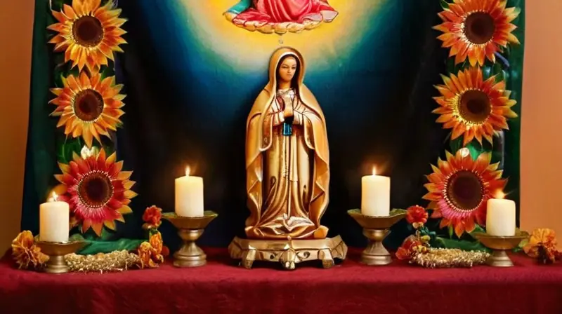Escena altar sereno con Virgen de Guadalupe
