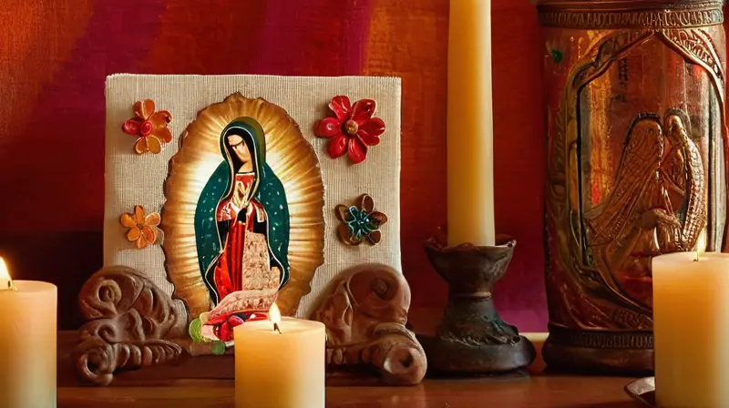 Ambiente sereno y sagrado con altar colorido