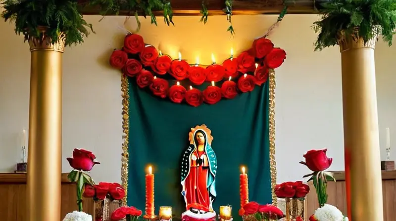 Altar vibrante de la Virgen con ofrendas