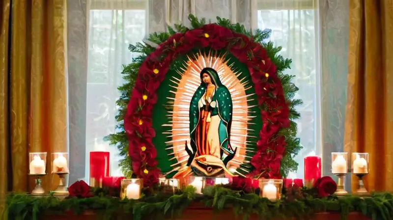 Escena vibrante con la Virgen de Guadalupe