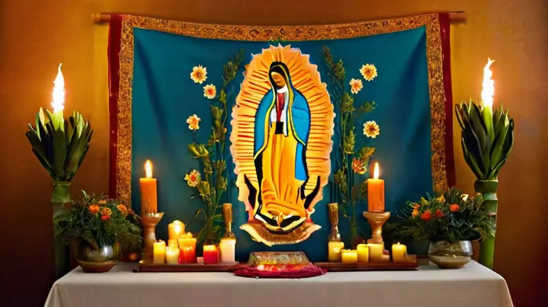 Altar vibrante con luz cálida y flores