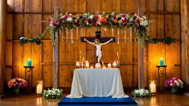 Altar sereno con flores y luz cálida