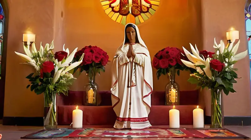 Altar vibrante con flores y devoción