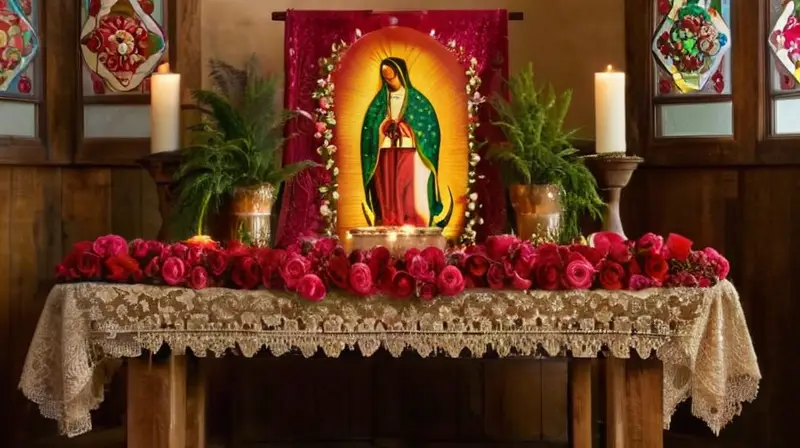 Altar sereno con luz cálida y decoraciones