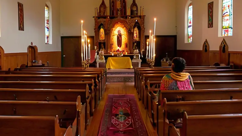 Iglesia iluminada, devoción y comunidad en oración