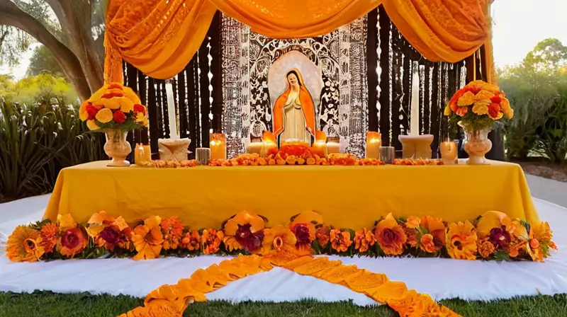 Altar colorido que evoca reverencia y calidez