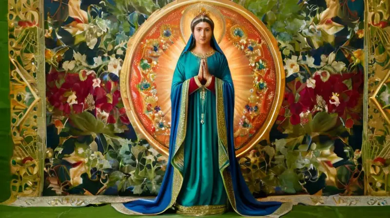 Virgen con túnica vibrante y detallada