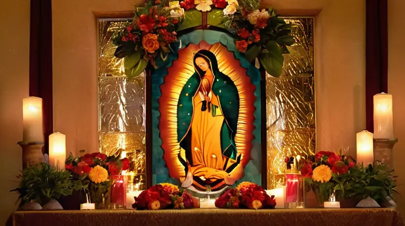 Altar festivo lleno de flores y luz