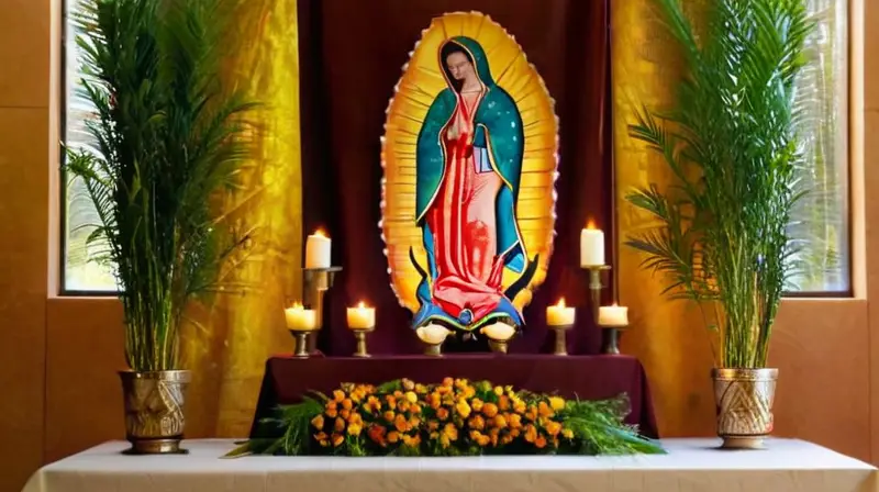 Altar solemne adornado con flores y luz