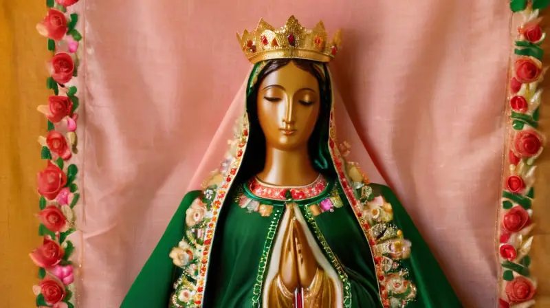 Virgen de Guadalupe con rica ornamentación y luz
