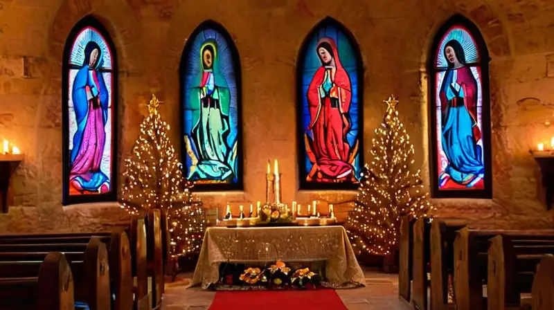 Iglesia iluminada con ofrendas y reverencia