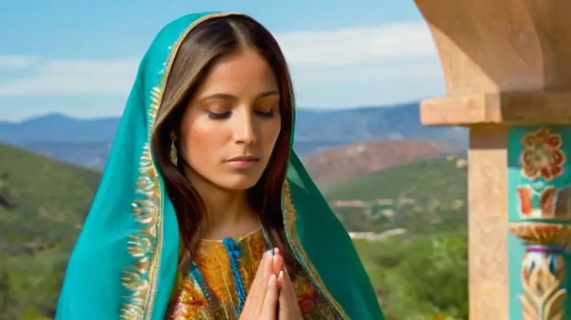 Virgen de Guadalupe, serena y divina, rodeada de naturaleza