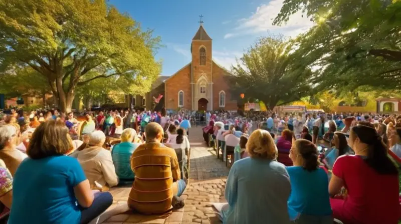 Plaza vibrante, devoción y comunidad en armonía