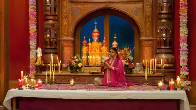 Altar sereno con luz dorada y flores