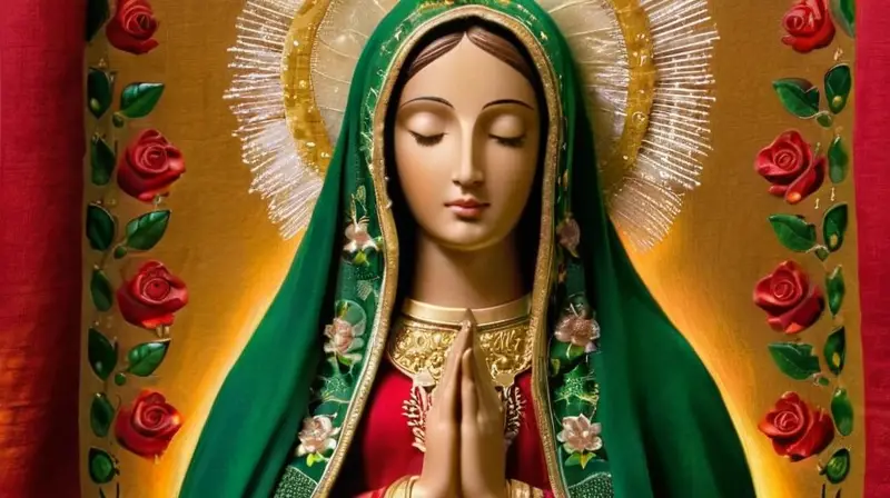 Virgen de Guadalupe en vibrantes colores y detalle