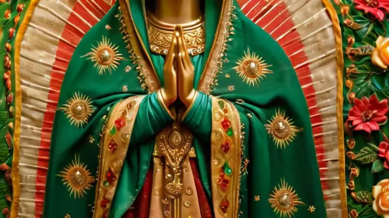 Virgen de Guadalupe en vibrante entorno urbano