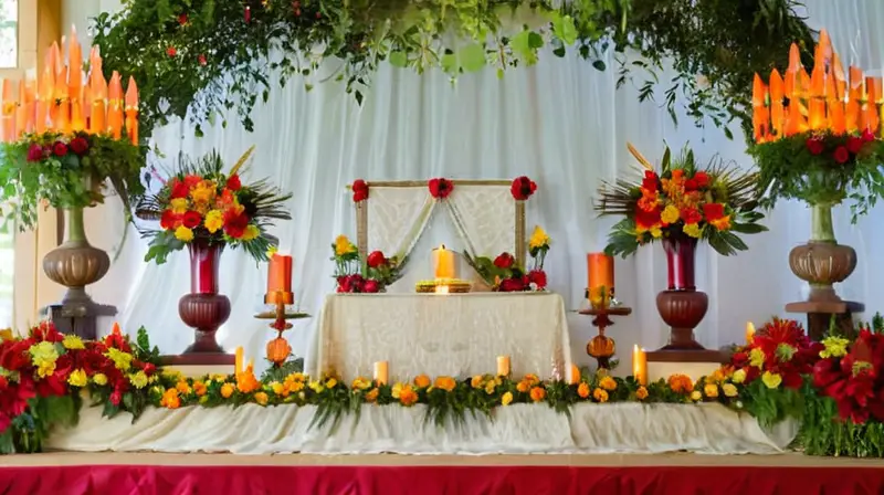 Ritual hermoso y reverente en altar decorado