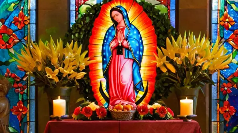 Escena serena de altar con la Virgen