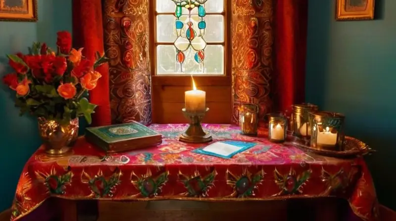 Habitación iluminada con altar y candela