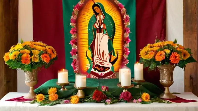 Altar vibrante con la Virgen de Guadalupe