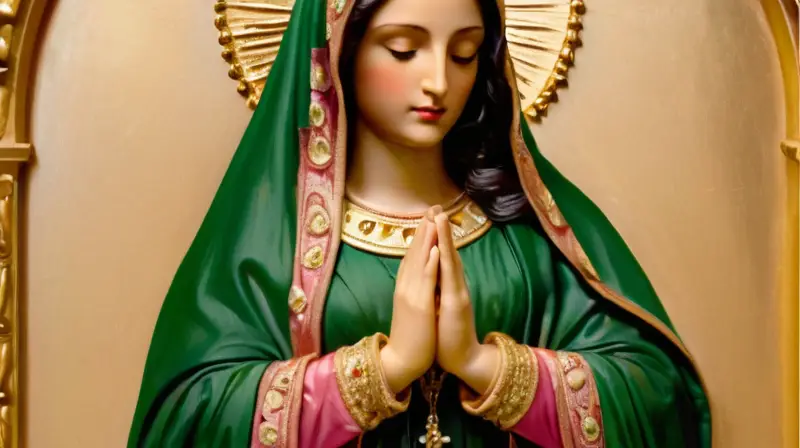 Virgen de Guadalupe rodeada de rosas brillantes