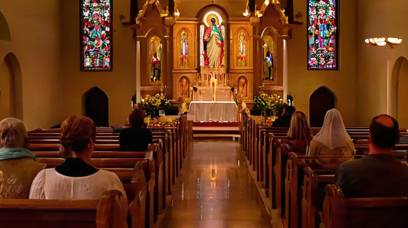 Iglesia vibrante con luz y devoción