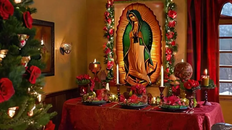 Composición festiva y sagrada con Virgen de Guadalupe