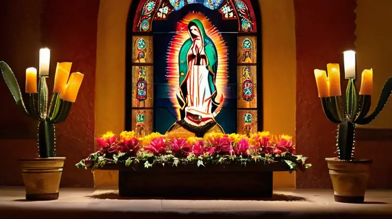 Altar vibrante con luces y detalles artísticos