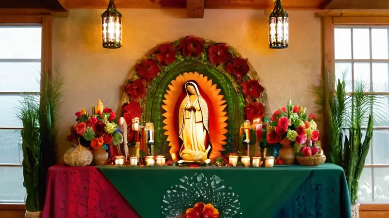 Altar vibrante y colorido de la Virgen