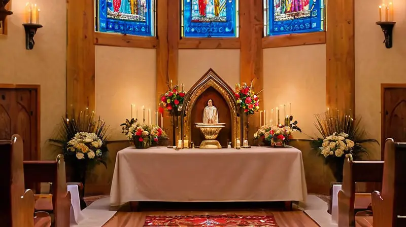 Capilla serena con luz dorada y devoción