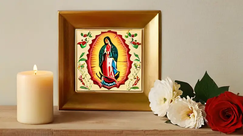 Banderas y altar decorados crean ambiente sereno