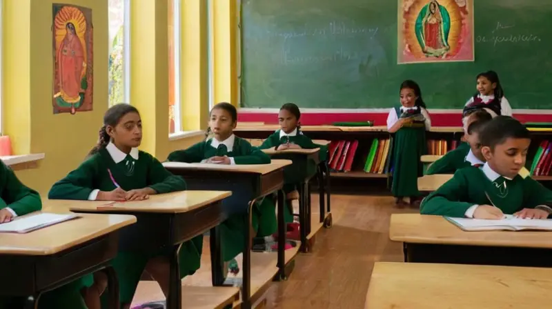 Aula luminosa con estudiantes y tradición