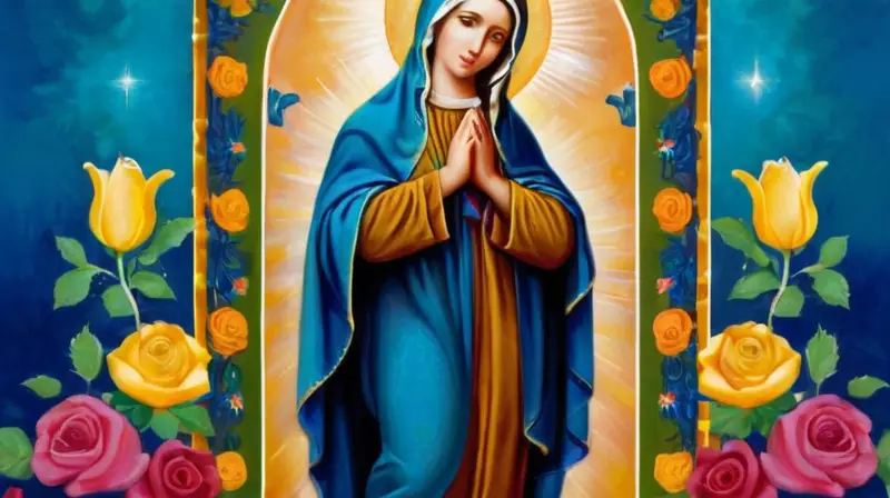 Pintura mexicana vibrante de la Virgen María