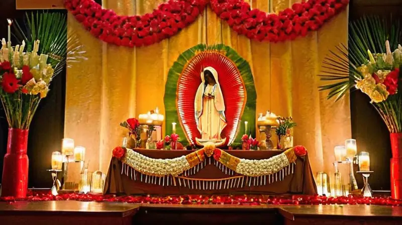 Celebración vibrante con altar, luz y devoción