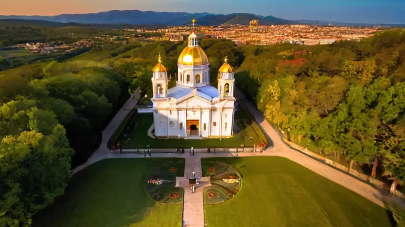 Paisaje sereno con basilica y devoción