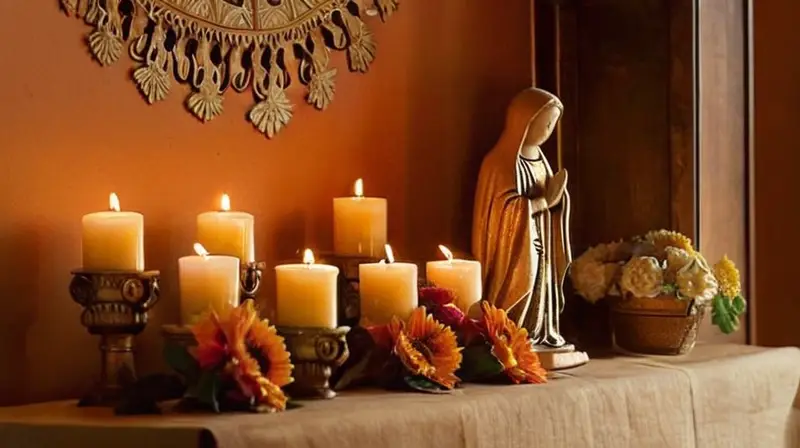 Altar acogedor con flores y luz cálida